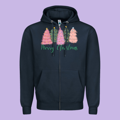 Merry Christmas Trees Zipper Hoodie Designed By Cowgirlartshop