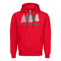Red merry christmas trees Zipper Hoodie - CowGirlArtShop