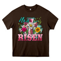 Chocolate Brown he is risen cross easter Heavy Core Tee - BarkalooDesign