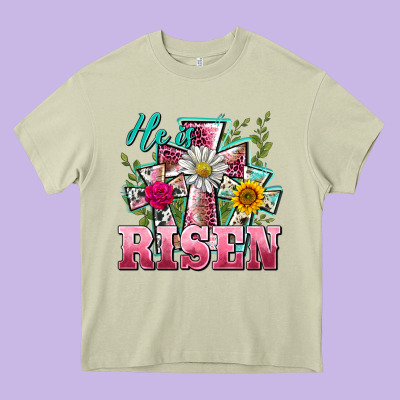 He Is Risen Cross Easter Heavy Core Tee Designed By Barkaloodesign