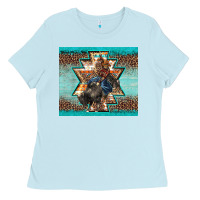 Baby Blue western rodeo bullfighter Aztec leopard turquoise Ladies Tee - BarkalooDesign