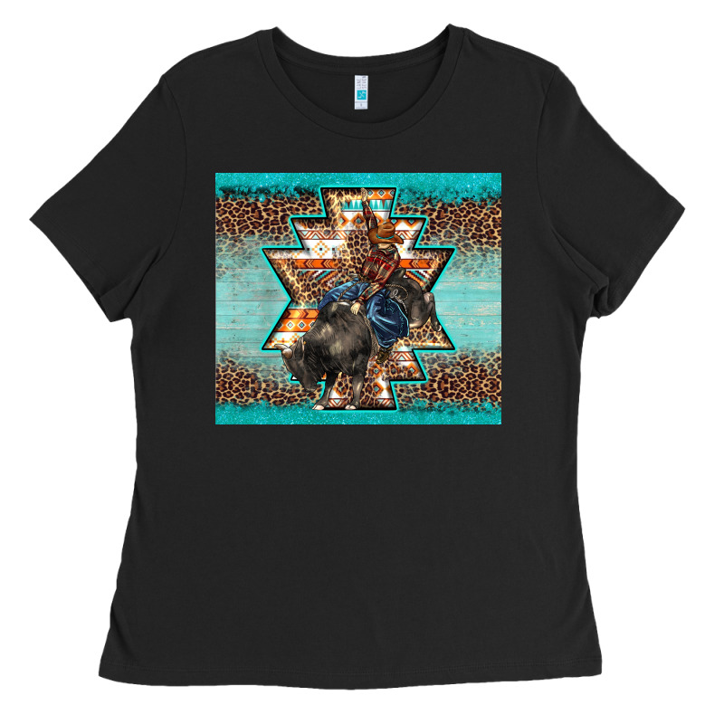 Western Rodeo Bullfighter Aztec Leopard Turquoise Ladies Tee by BarkalooDesign | Teevron