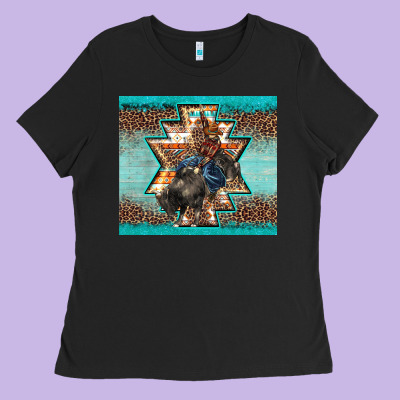 Western Rodeo Bullfighter Aztec Leopard Turquoise Ladies Tee Designed By Barkaloodesign