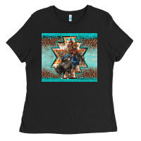 Black western rodeo bullfighter Aztec leopard turquoise Ladies Tee - BarkalooDesign