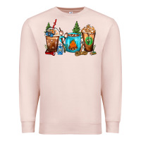 Pale Pink Camping Coffee Cups Premium Sweatshirt - FaDigitalArtStudio