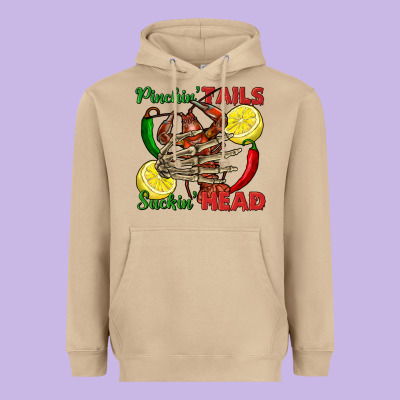 Pinchin' Tails Suckin' Head Crawfish Heavyweight Hoodie Designed By Fadigitalartstudio