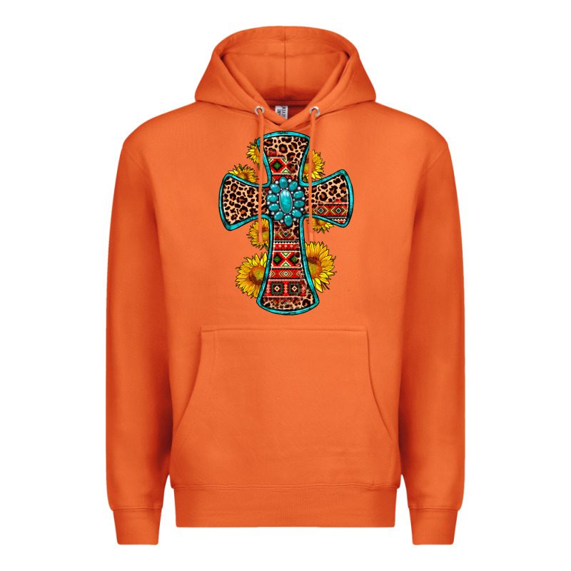Gemstone Sunflower Leopard Cross Premium Hoodie by OliviaCreatesArt | Teevron