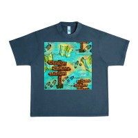 Midnight Navy Wooden Signboard And Gamping Map Seamless Pattern Urban Heavy Tee - BundleAndBundleShop