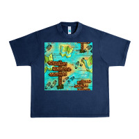 Navy Wooden Signboard And Gamping Map Seamless Pattern Urban Heavy Tee - BundleAndBundleShop