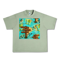 Oil Green Wooden Signboard And Gamping Map Seamless Pattern Urban Heavy Tee - BundleAndBundleShop
