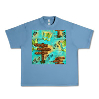 Pebble Blue Wooden Signboard And Gamping Map Seamless Pattern Urban Heavy Tee - BundleAndBundleShop