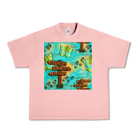 Salmon Wooden Signboard And Gamping Map Seamless Pattern Urban Heavy Tee - BundleAndBundleShop