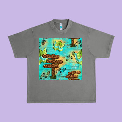 Wooden Signboard And Gamping Map Seamless Pattern Urban Heavy Tee Designed By Bundleandbundleshop