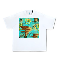 White Wooden Signboard And Gamping Map Seamless Pattern Urban Heavy Tee - BundleAndBundleShop