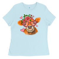 Baby Blue valentines day orange cow Ladies Tee - Jasminsmagicworld