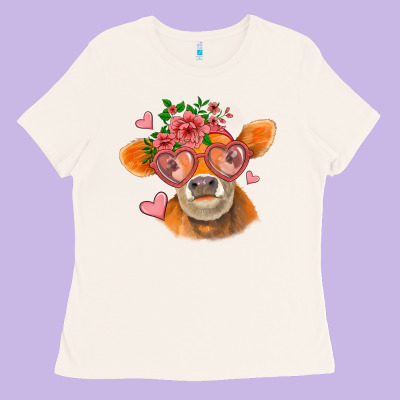 Valentines Day Orange Cow Ladies Tee Designed By Jasminsmagicworld