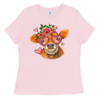 Bubblegum Pink valentines day orange cow Ladies Tee - Jasminsmagicworld