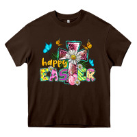 Chocolate Brown happy easter cross Heavy Core Tee - BarkalooDesign
