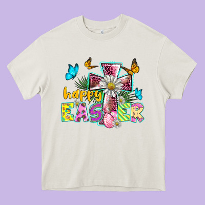 Happy Easter Cross Heavy Core Tee Designed By Barkaloodesign