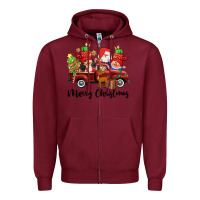 Burgundy merry christmas truck gnomies Zipper Hoodie - CowGirlArtShop