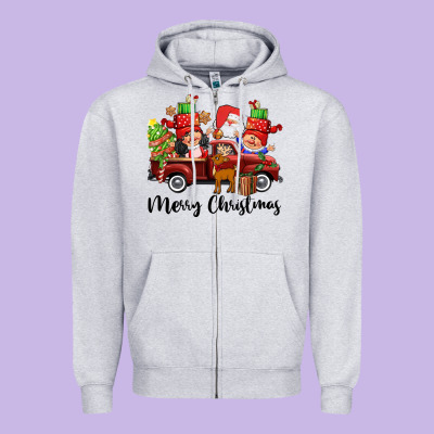 Merry Christmas Truck Gnomies Zipper Hoodie Designed By Cowgirlartshop