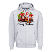 Heather Grey merry christmas truck gnomies Zipper Hoodie - CowGirlArtShop