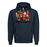 Navy merry christmas truck gnomies Zipper Hoodie - CowGirlArtShop