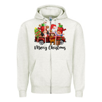 Oatmeal Heather merry christmas truck gnomies Zipper Hoodie - CowGirlArtShop