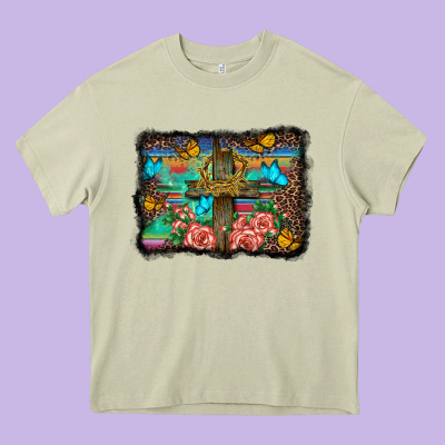 Wooden Cross Background Heavy Core Tee Designed By Barkaloodesign