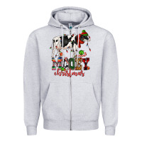 Heather Grey mooey christmas cow Zipper Hoodie - CowGirlArtShop