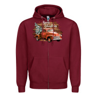 Burgundy merry christmas truck Zipper Hoodie - CowGirlArtShop