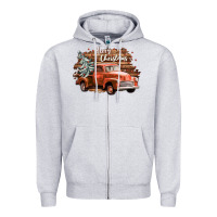 Heather Grey merry christmas truck Zipper Hoodie - CowGirlArtShop