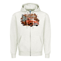 Oatmeal Heather merry christmas truck Zipper Hoodie - CowGirlArtShop