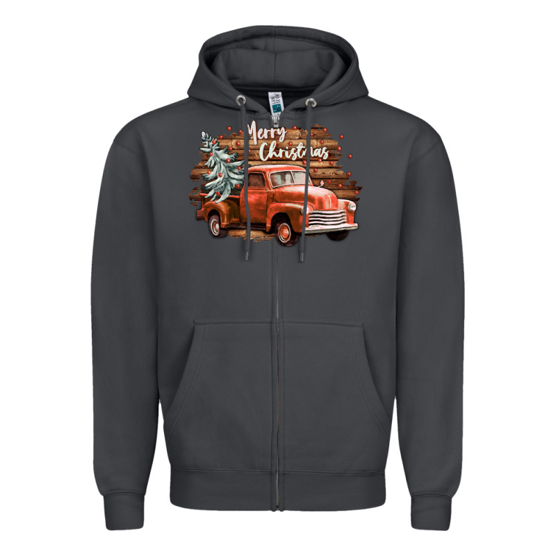 Merry Christmas Truck Zipper Hoodie by CowGirlArtShop | Teevron