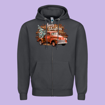 Merry Christmas Truck Zipper Hoodie Designed By Cowgirlartshop