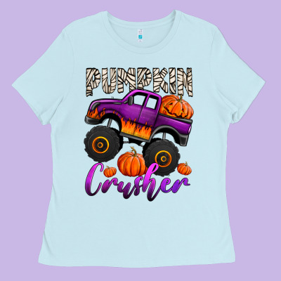 Pumpkin Crusher Monster Truck Ladies Tee Designed By Jasminsmagicworld