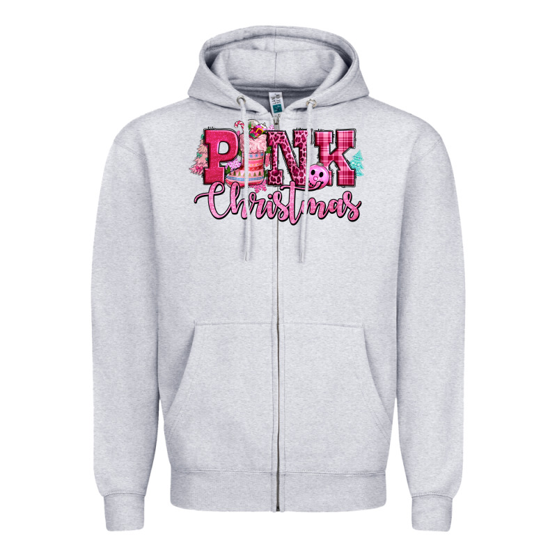 Pink Christmas Zipper Hoodie by CowGirlArtShop | Teevron