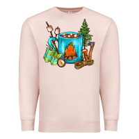 Pale Pink Camping Coffee Premium Sweatshirt - FaDigitalArtStudio