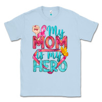 Dusty Blue My Mom Is My Hero Breast Cancer Classic Tee - BundleAndBundleShop