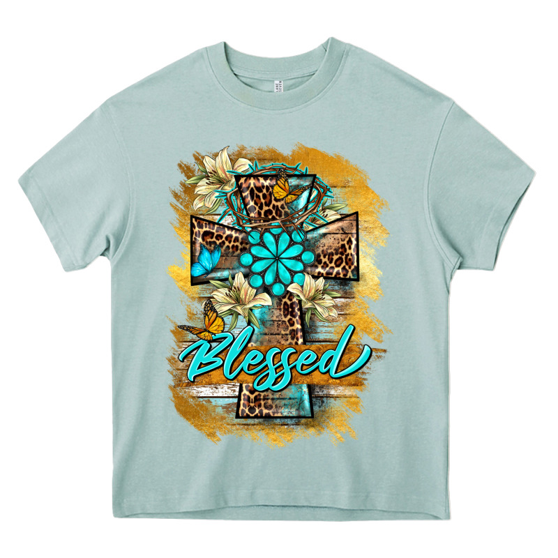 Western Cross Blessed Lily Butterfly Heavy Core Tee by BarkalooDesign | Teevron