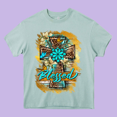 Western Cross Blessed Lily Butterfly Heavy Core Tee Designed By Barkaloodesign