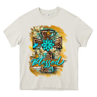 Cream western cross blessed lily butterfly Heavy Core Tee - BarkalooDesign
