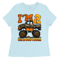 Baby Blue i'm two this is how i roll monster truck birthday Ladies Tee - Jasminsmagicworld