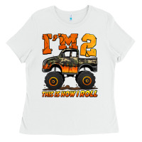 White i'm two this is how i roll monster truck birthday Ladies Tee - Jasminsmagicworld