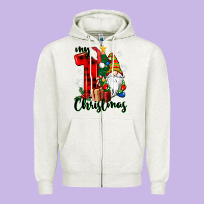 My First Christmas Gnome Zipper Hoodie Designed By Cowgirlartshop