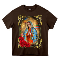 Chocolate Brown our lady of guadalupe frame Heavy Core Tee - BarkalooDesign