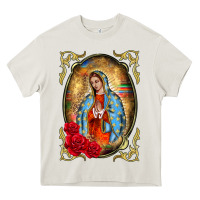 Cream our lady of guadalupe frame Heavy Core Tee - BarkalooDesign