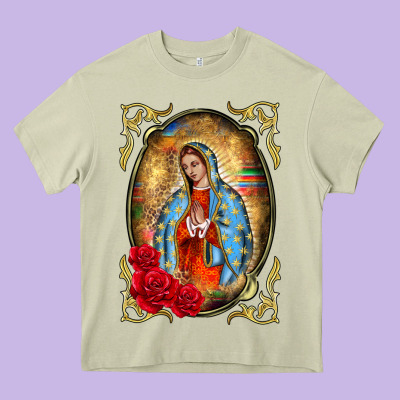 Our Lady Of Guadalupe Frame Heavy Core Tee Designed By Barkaloodesign