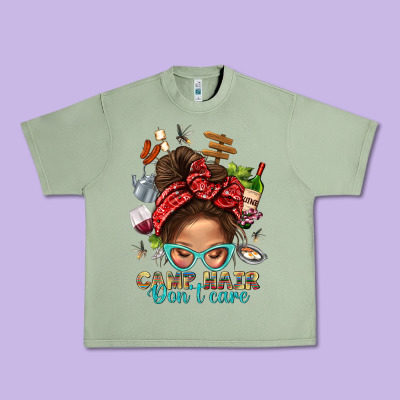 Camp Hair Dont Care Messy Bun Bbs Urban Heavy Tee Designed By Bundleandbundleshop