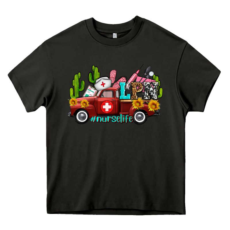 Lpn Nurse Truck With Cactus And Sunflowers Heavy Core Tee by AdoDesignShop | Teevron